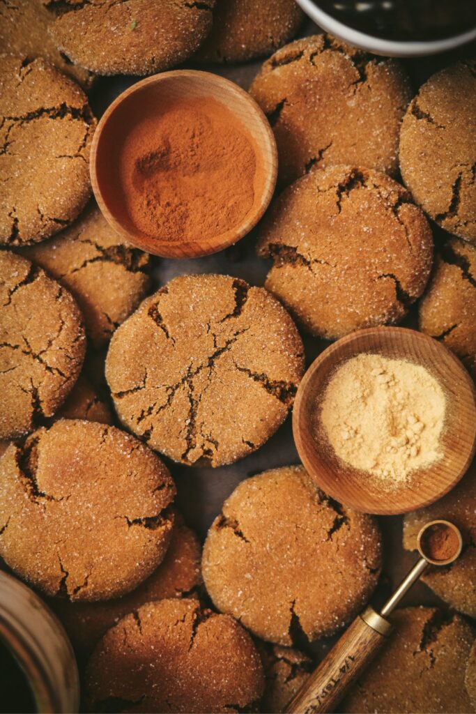 Molasses cookies with cinnamon and ginger.