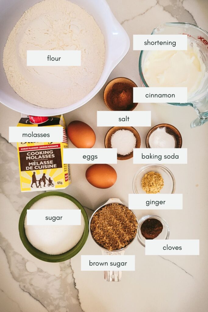 Ingredients for molasses cookies. 