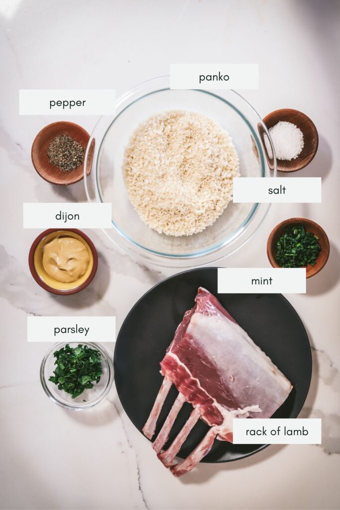 Ingredients for herb crusted rack of lamb.
