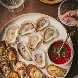 Champagne Mignonette with blood orange and basil and fresh oysters