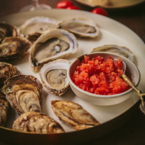 tomato vermouth granita oyster garnish