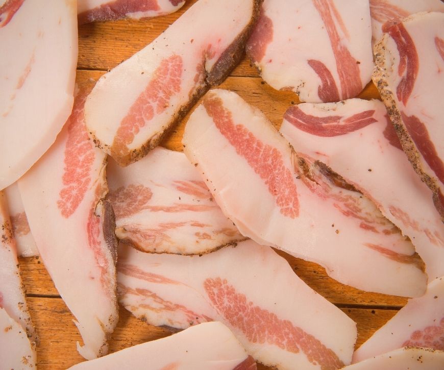 An overhead shot of guanciale