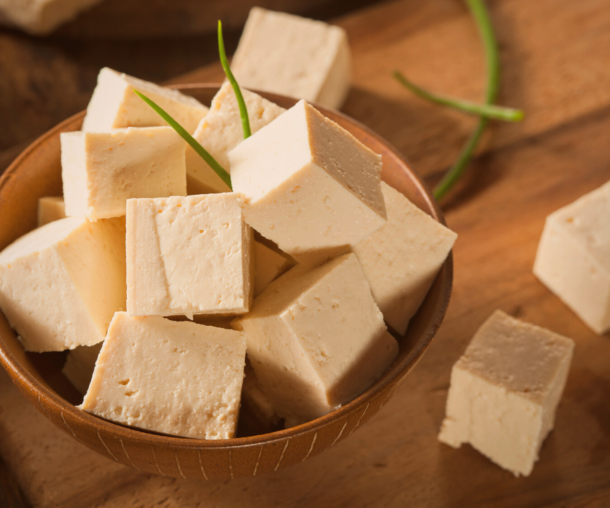 a bowl of firm, cubed tofu