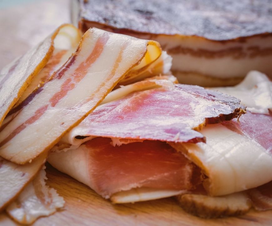 A photo of thinly sliced pancetta