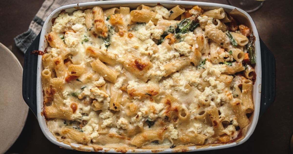 Baked Béchamel Pasta with Roasted Butternut Squash and Broccolini