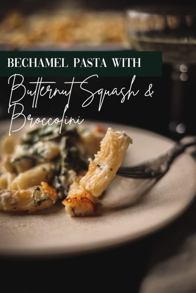 A photo of bechamel pasta on a fork