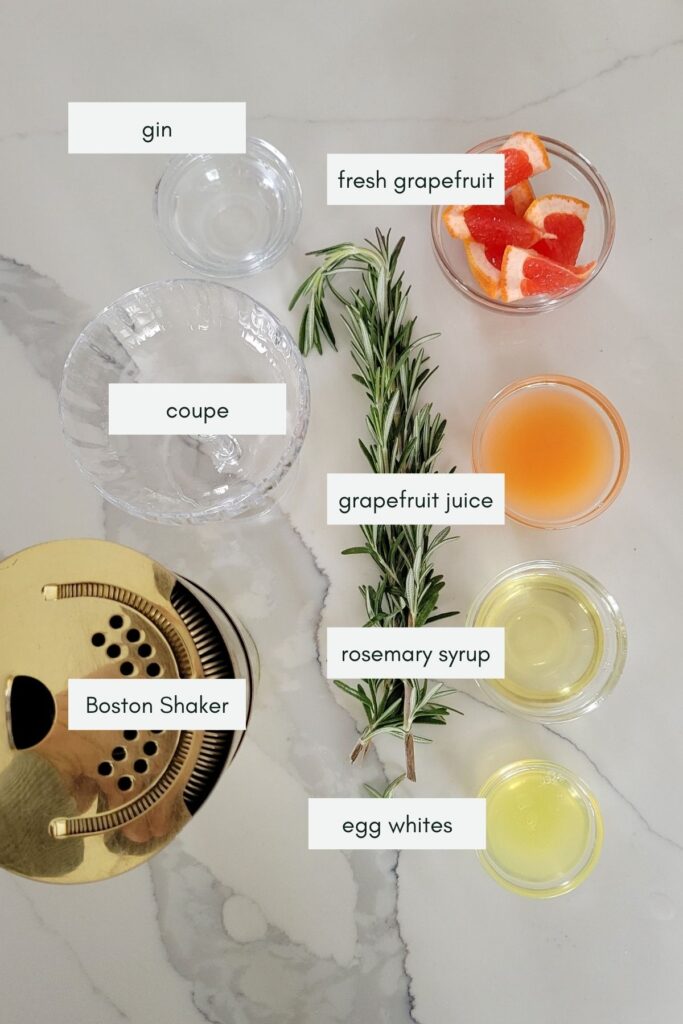Ingredients for grapefruit rosemary gin sours