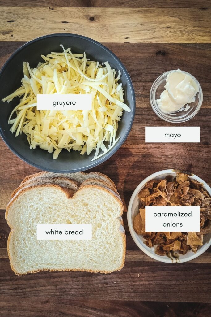 Ingredients for french onion grilled cheese