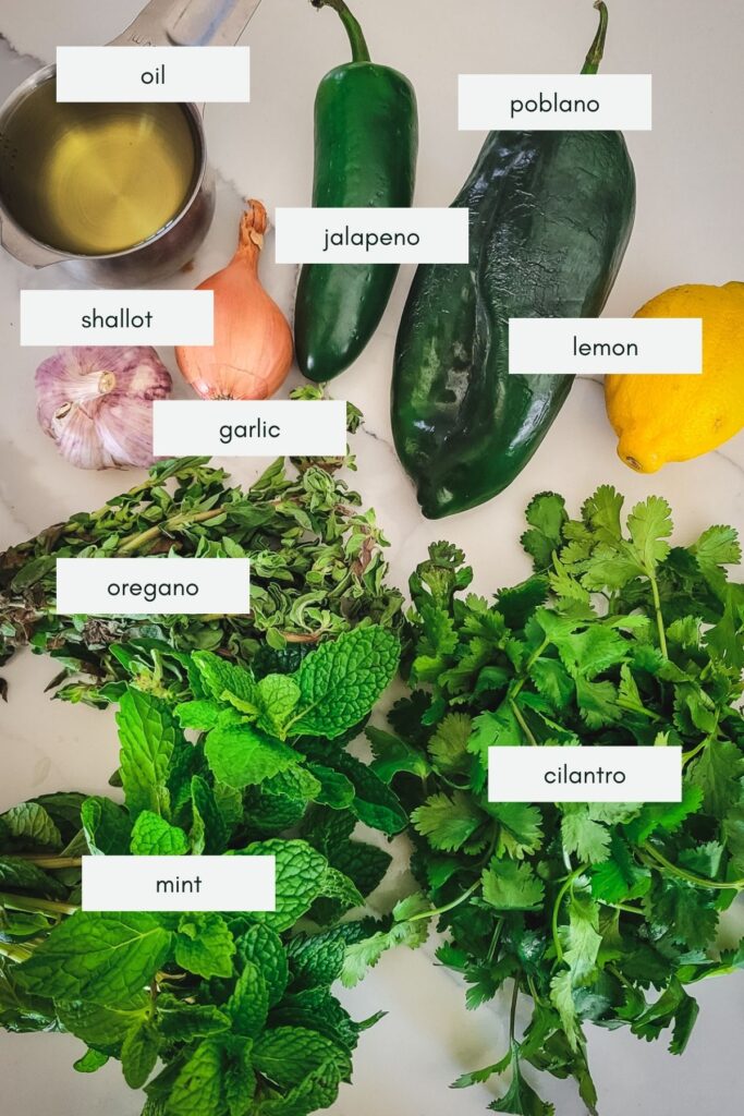 ingredients for poblano chimichurri