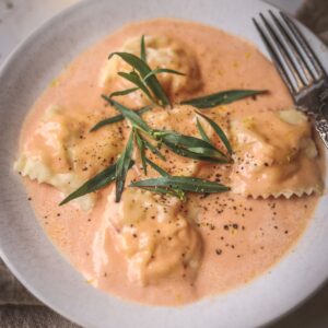 A plate of lobster ravioli