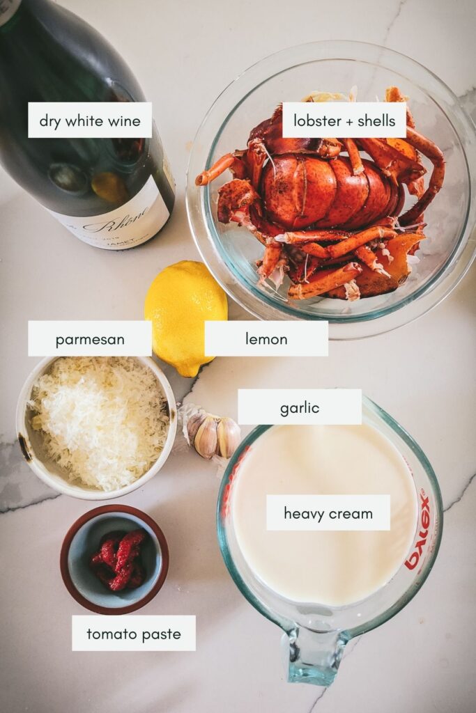 The ingredients for lobster ravioli sauce