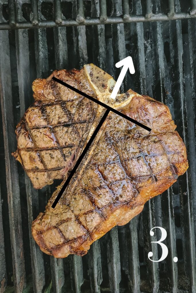 Flip the steak over on the grill, one side should now have a diamond pattern. 