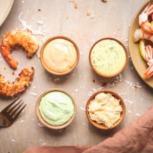 Four different types of dip for shrimp