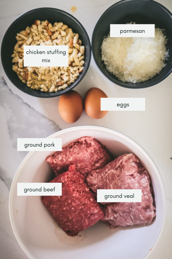Ingredients for stovetop stuffing meatloaf