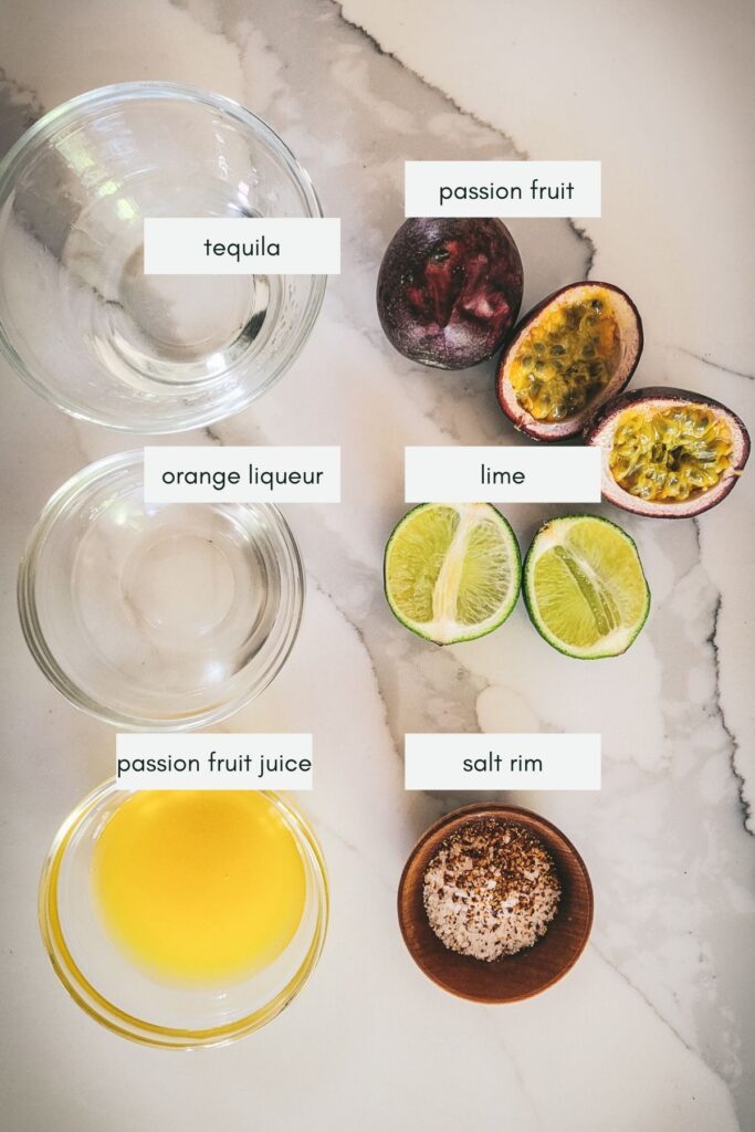 Ingredients for passion fruit margaritas.