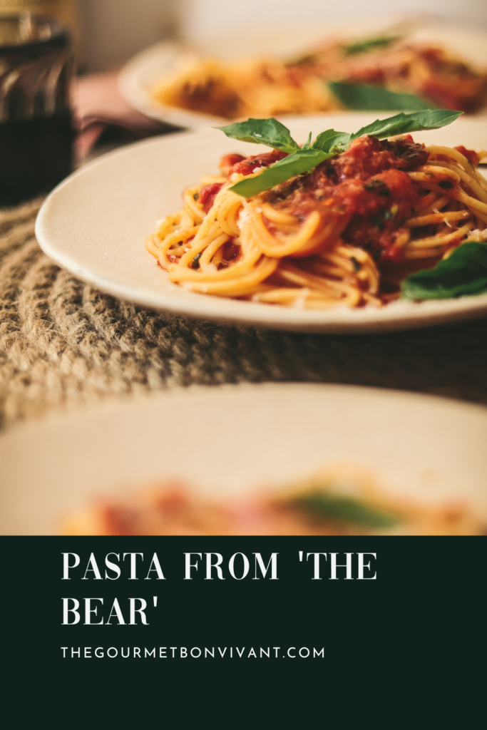 Pasta from the bear (aka pasta pomodoro) with title text.