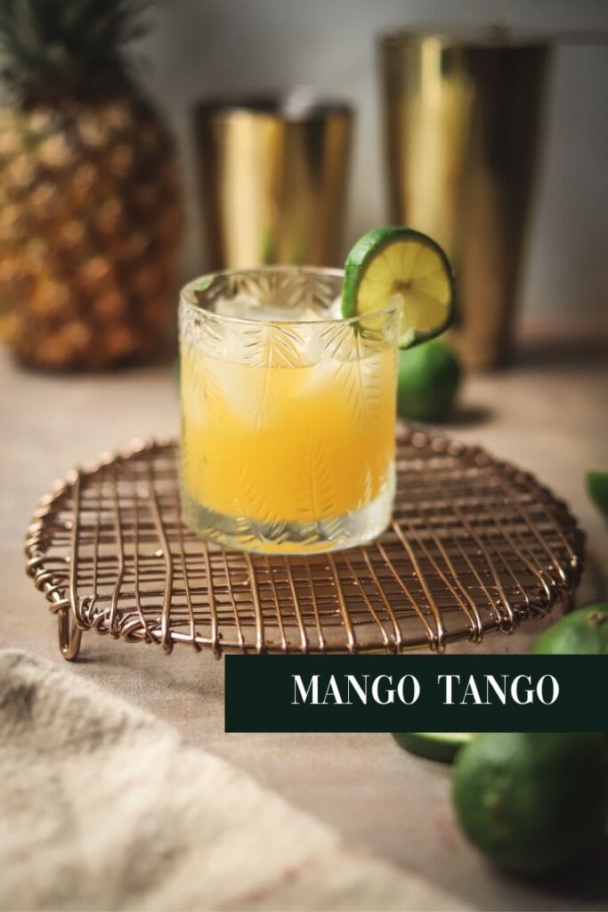 A mango cocktail with title text.
