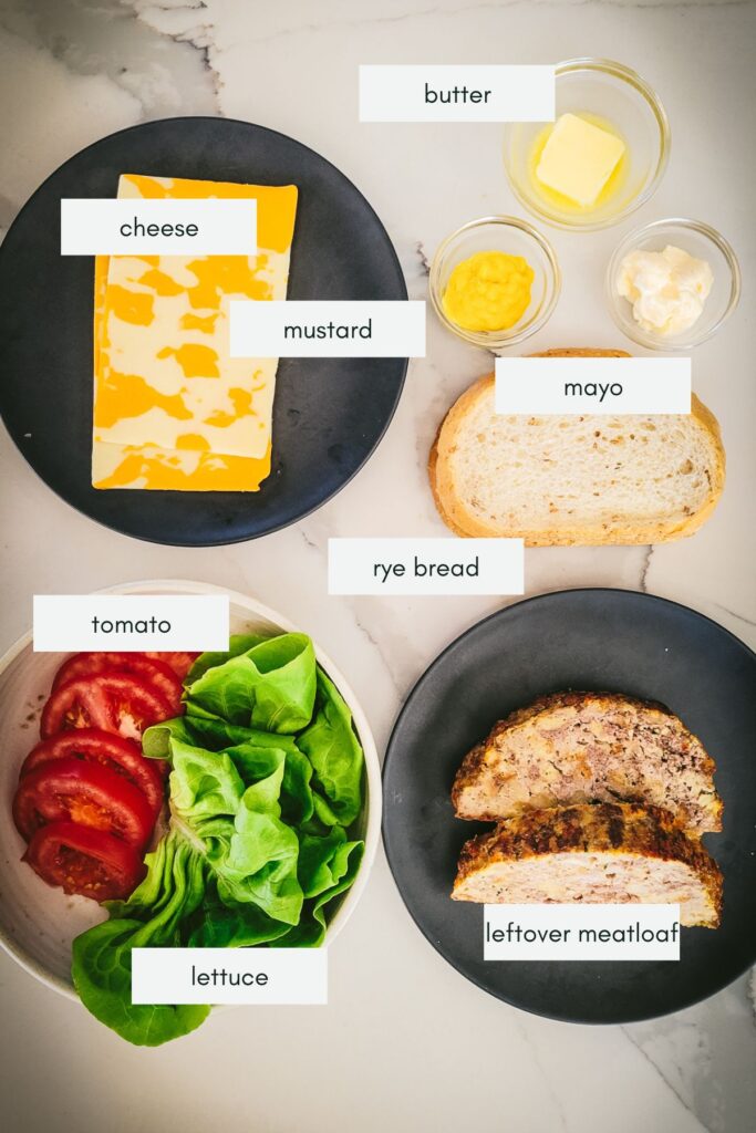 Suggested ingredients for a meatloaf sandwich