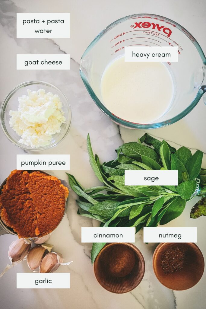 Ingredients for pumpkin pasta sauce. 