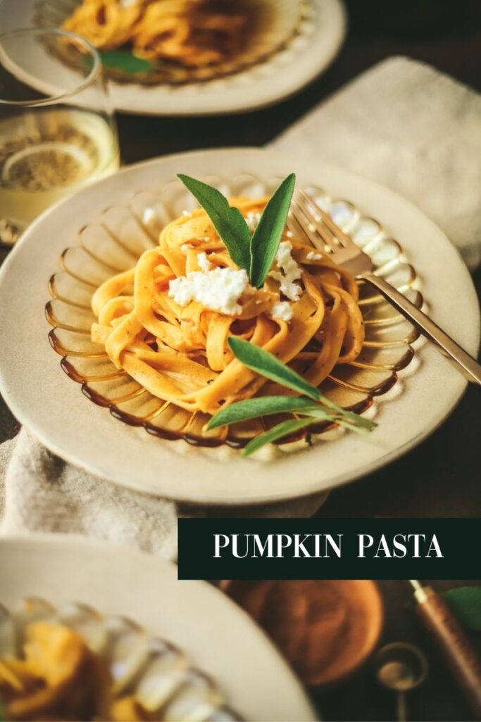 Pumpkin pasta with title text