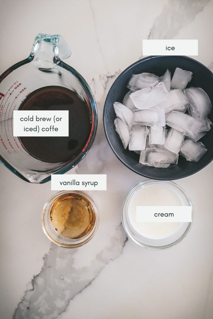 The ingredients for vanilla coffee.