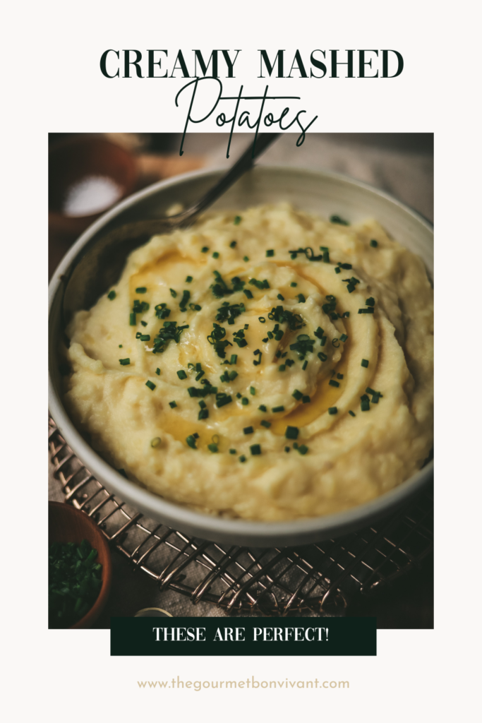 Bowl of mashed potatoes with title text.