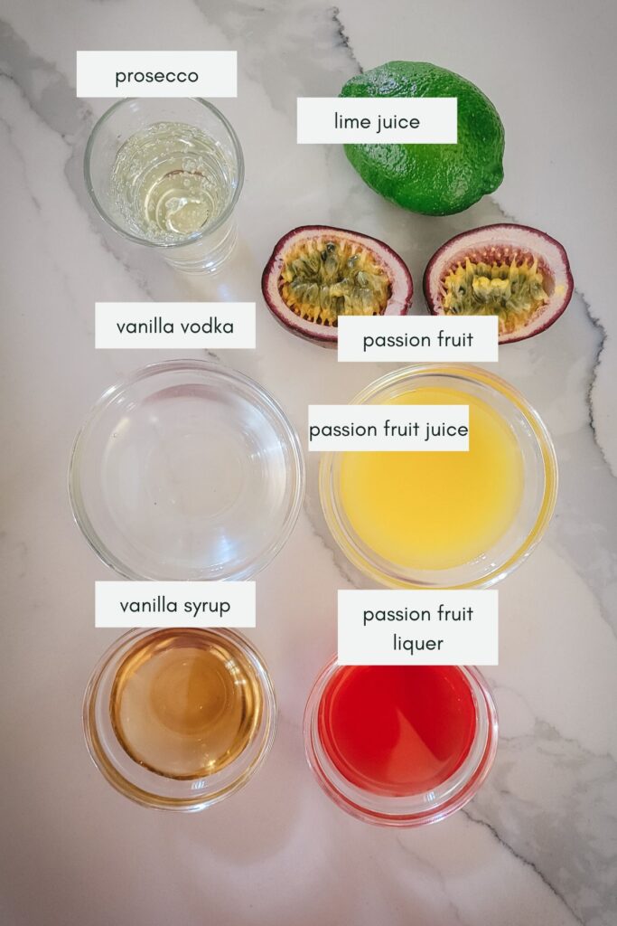 Ingredients for pornstar martinis.