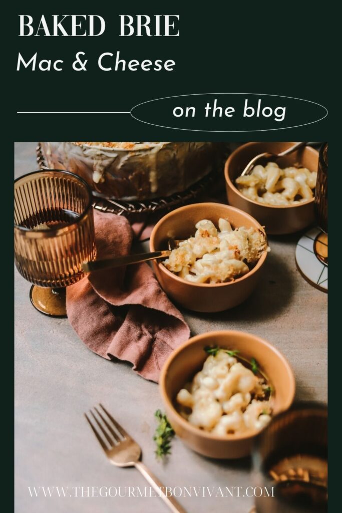Three bowls of mac and cheese with title text on dark green background.