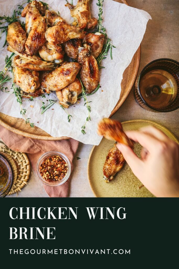 Hand grabbing a chicken wing, with title text on dark green background.