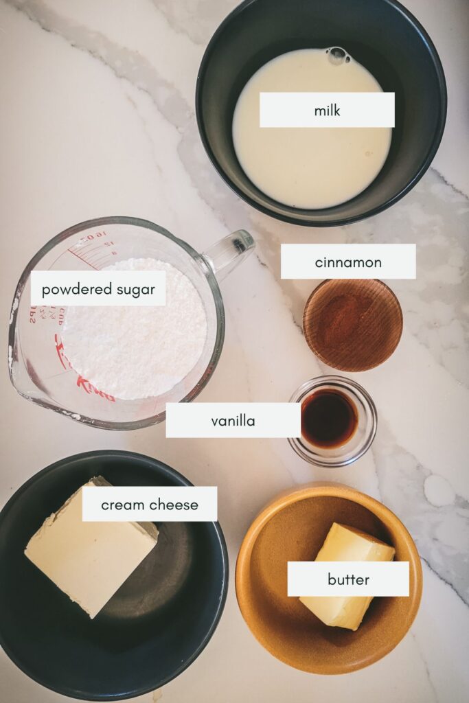 Ingredients for cream cheese frosting, labelled.