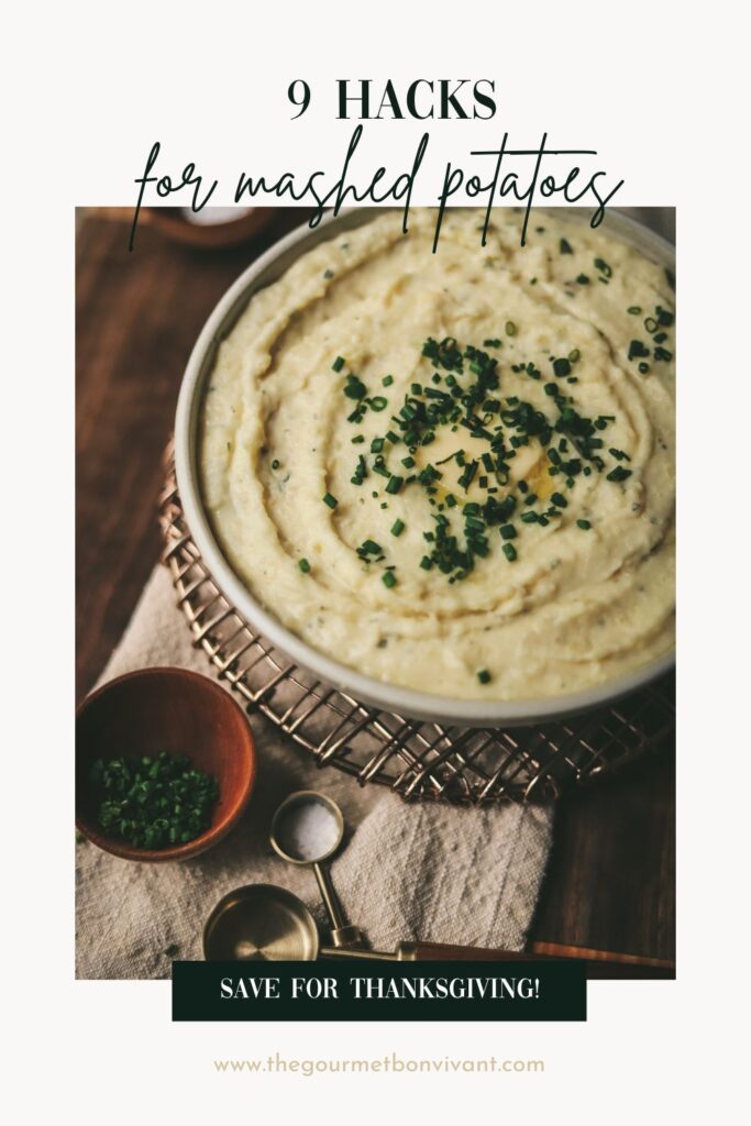 A photo of mashed potatoes with chives on a cutting board and title text.