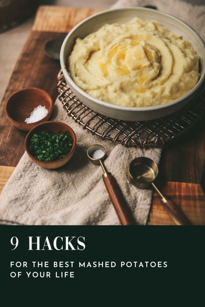 Mashed potatoes with butter and title text.