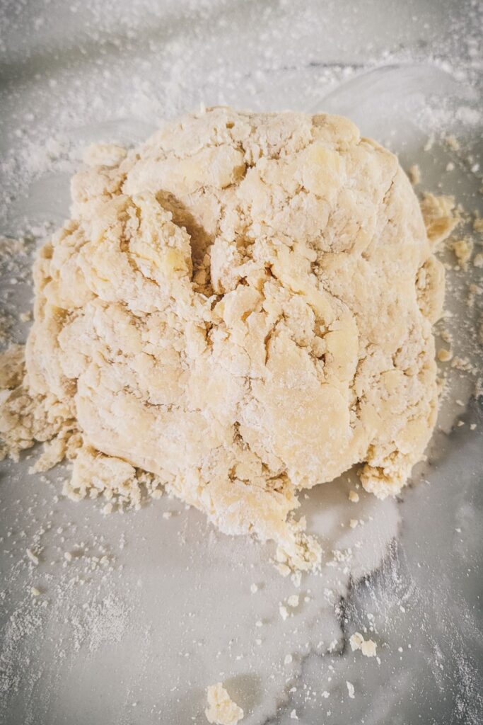 Pie crust made and rolled into a shaggy ball. 