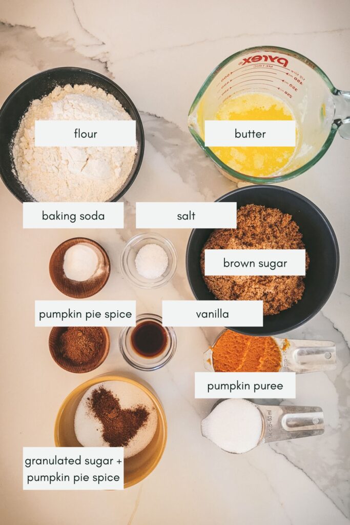 Ingredients for pumpkin cookies with labels.
