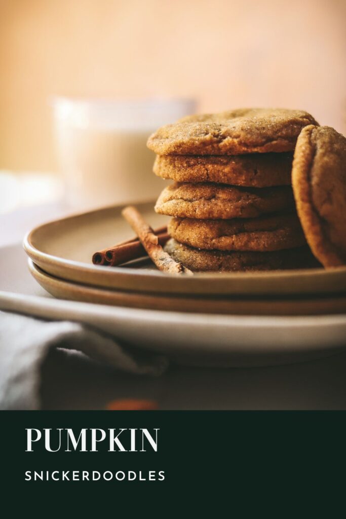 A stack of pumpkin snickerdoodles with title text.