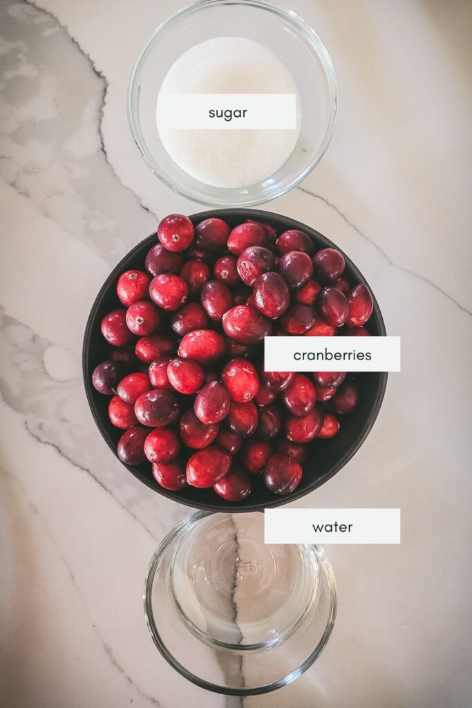 Ingredients for cranberry syrup.