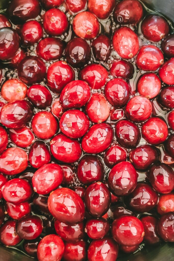 cranberries coated in simple syrup.