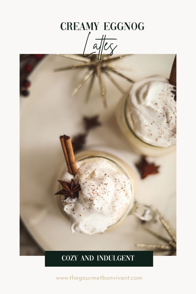 Eggnog lattes on a white background with title text.
