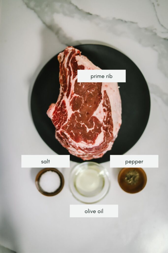 ingredients for prime rib, labelled.
