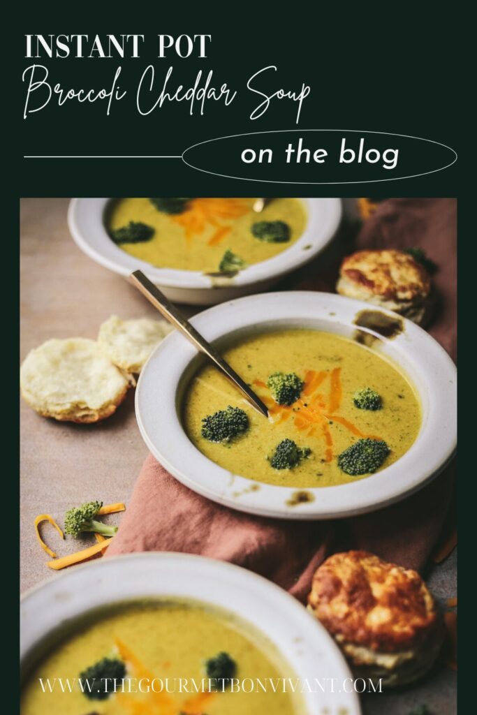 A bowl of soup with biscuits on dark green background and title text.
