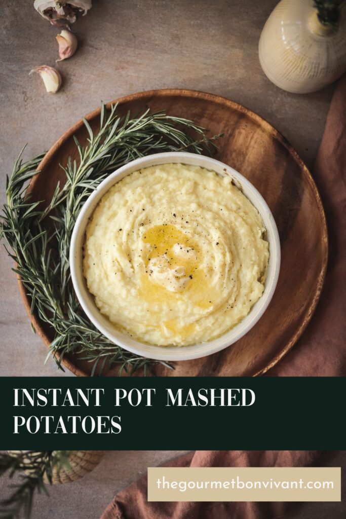 Mashed potatoes with title text on dark green background.
