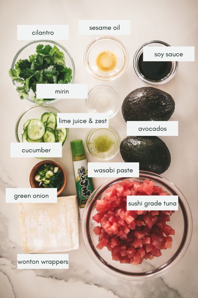 Ingredient list for tuna tartare. 