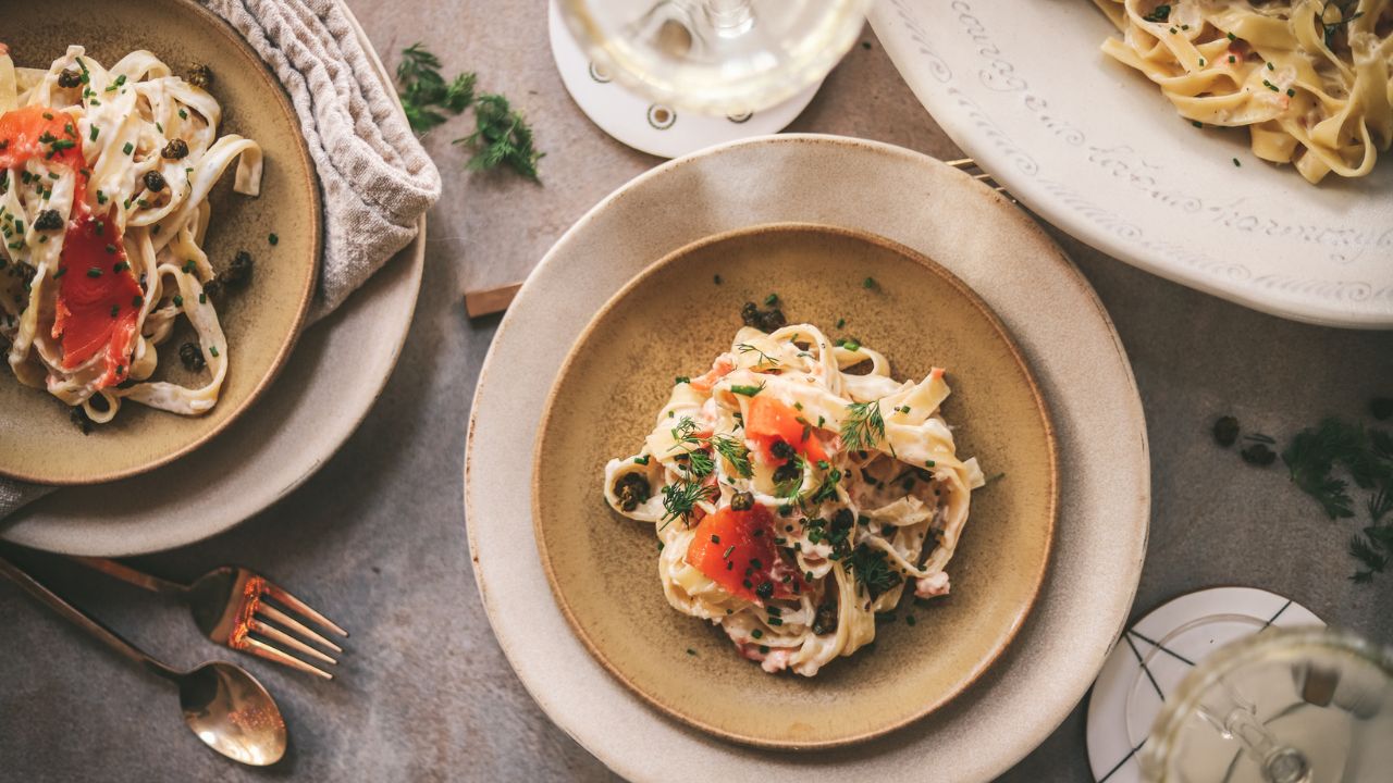 Smoked Salmon Pasta with Crispy Capers - The Gourmet Bon Vivant