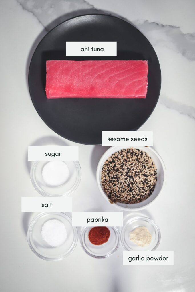 Ingredients for sesame crusted tuna.