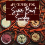 Sweet potato fries with dipping sauces and title text: appetizers for super bowl sunday.