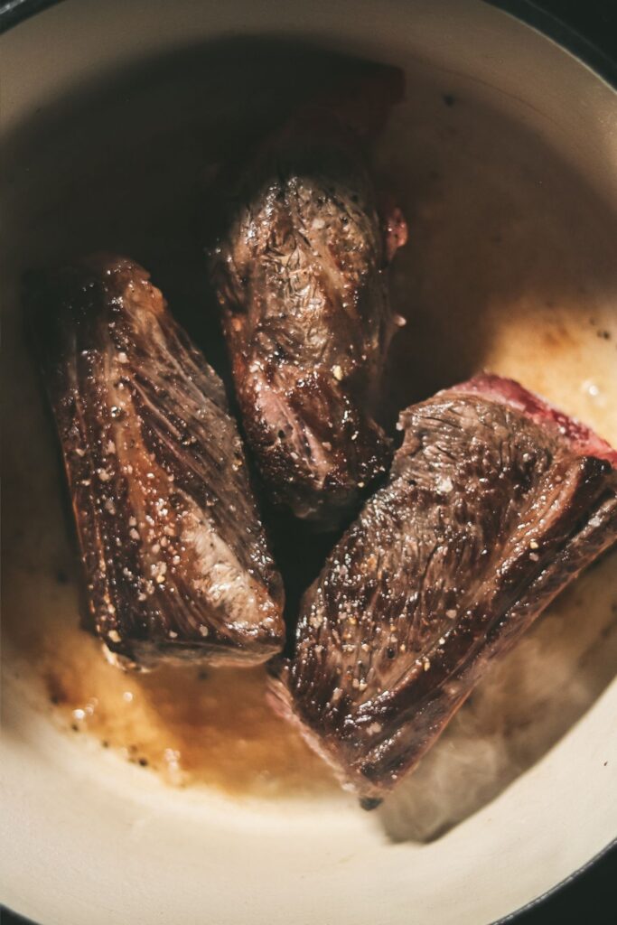 Short ribs, browned on all sides. 