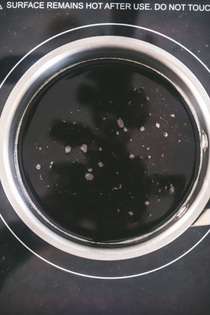 Water and demerara sugar in a small saucepan. 