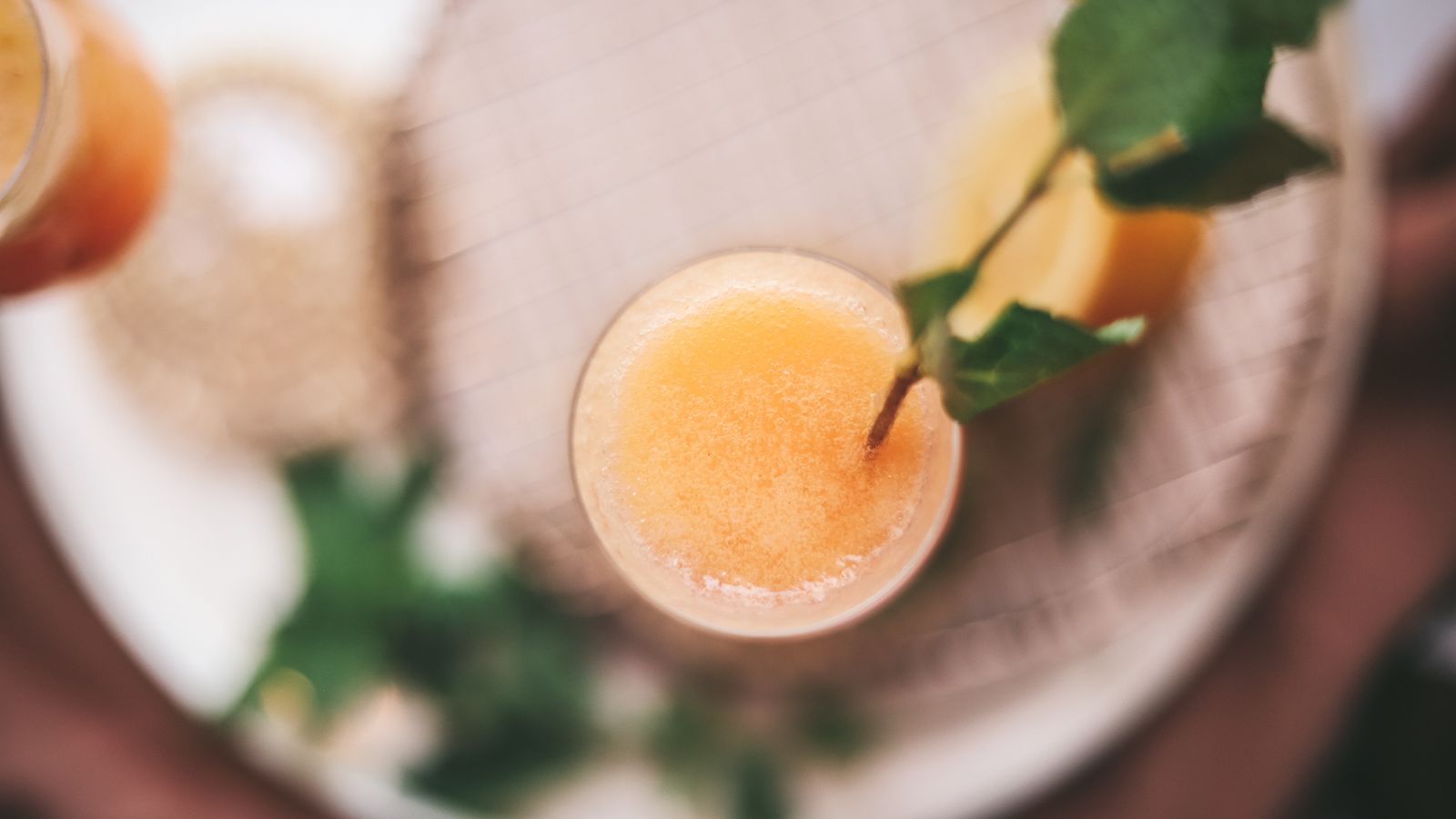 A bellini with fresh mint. 
