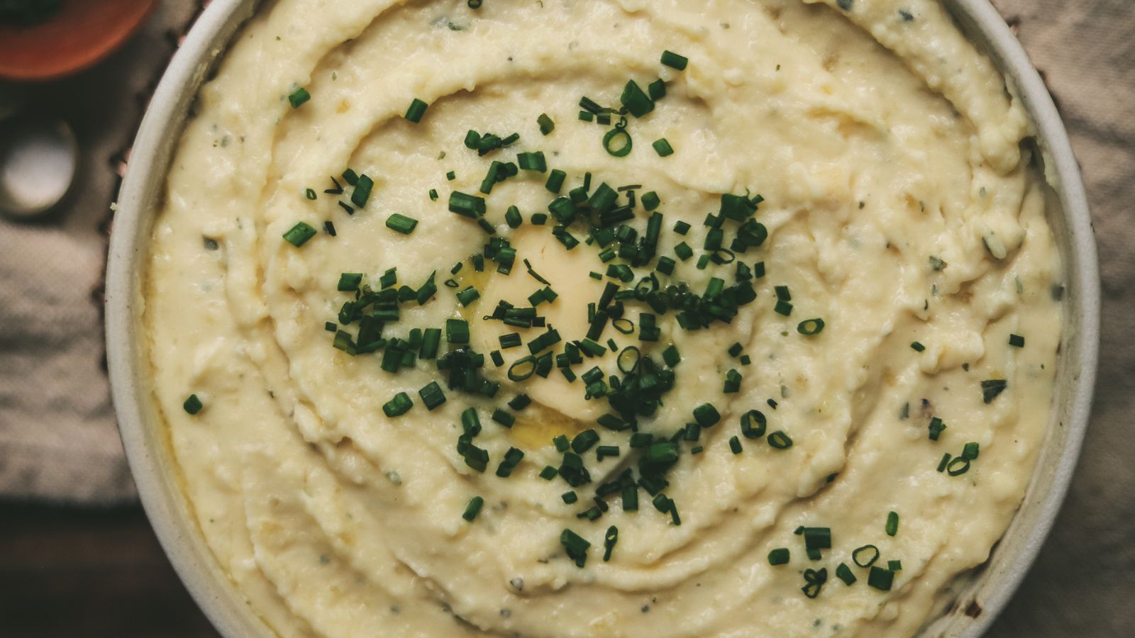 Boursin mashed potatoes with chives and melting butter. 