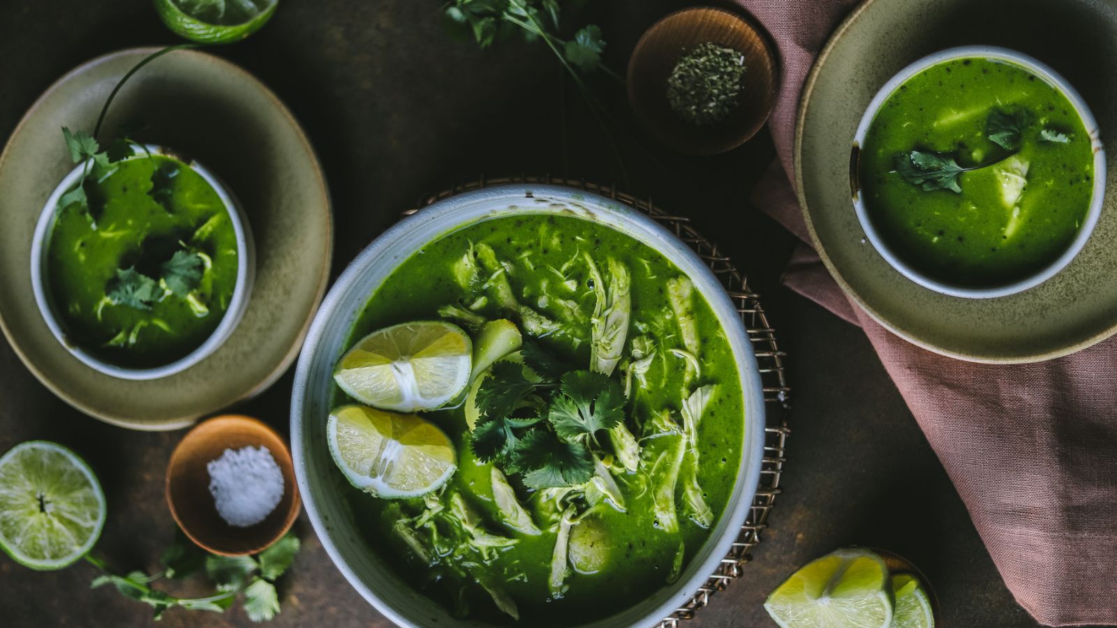 Cilantro Chicken soup with lime and spices. 